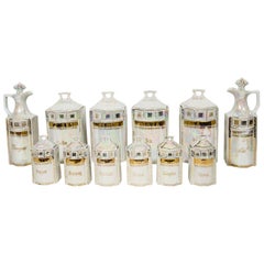 Antico set di barattoli di porcellana e spezie 12 pezzi, Germania, circa 1900