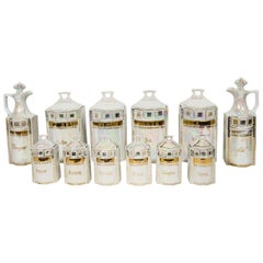 Vintage Porcelain Canister Storage Jars and Spice Set 12 Pc., Germany circa 1900