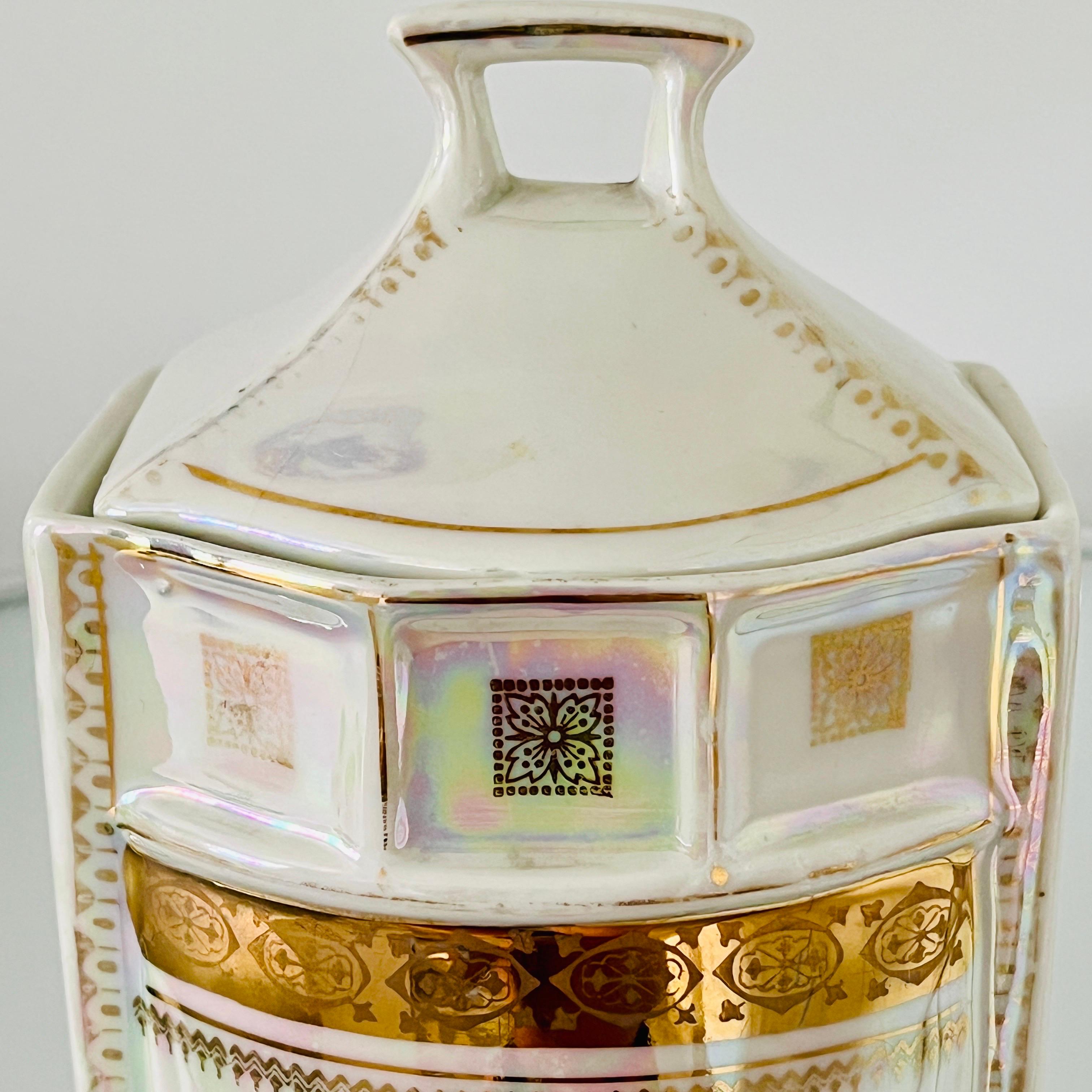 Glazed Antique Porcelain Canister Storage Jars and Spice Set / 13, Germany c. 1900 For Sale