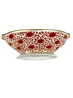 Antique Porcelain Centerpiece Hand Painted in Red Chrysanthemum Pattern C-1820