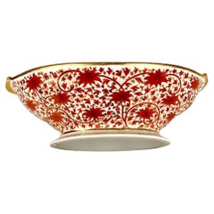 Antique Porcelain Centerpiece Hand Painted in Red Chrysanthemum Pattern C-1820