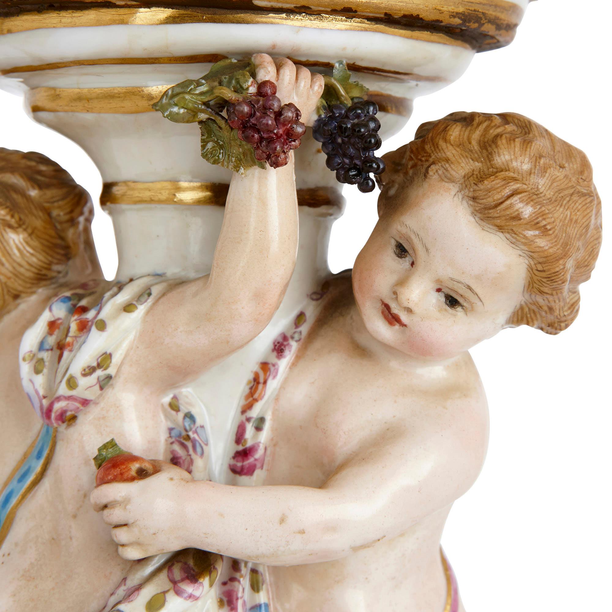 Gilt Antique Porcelain Centrepiece with Cherubs, by Meissen
