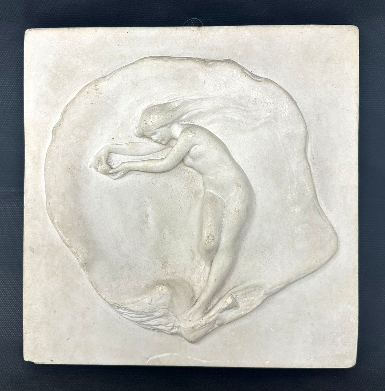 Antique Porcelain Ceramic Wall Plaque Emmeline Harris Female Nude Art Nouveau