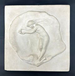 Antique Porcelain Ceramic Wall Plaque Emmeline Harris Female Nude Art Nouveau