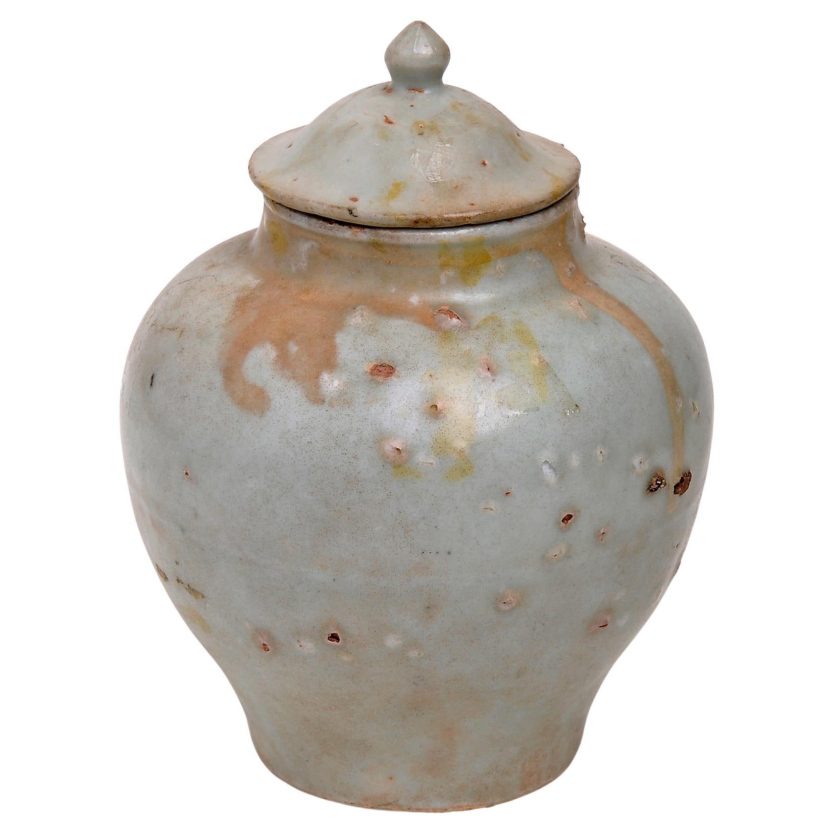 Antique Porcelain Chinese Jar with Lid For Sale