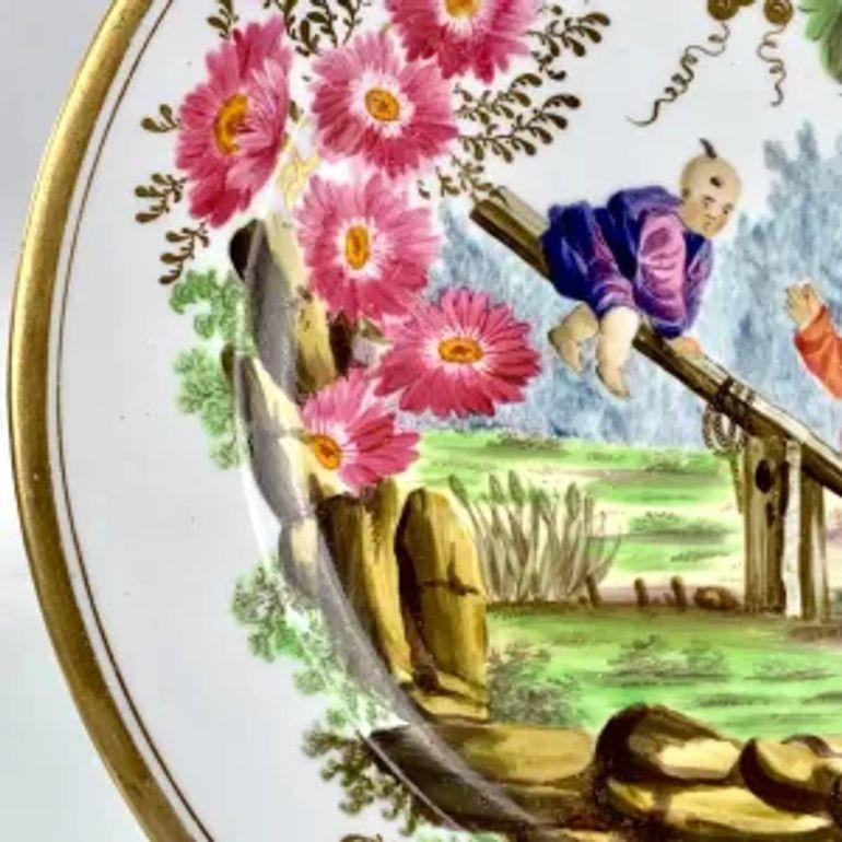 Antique Porcelain Chinoiserie Plate Hand Painted by Minton England Circa 1810 In Excellent Condition For Sale In Katonah, NY