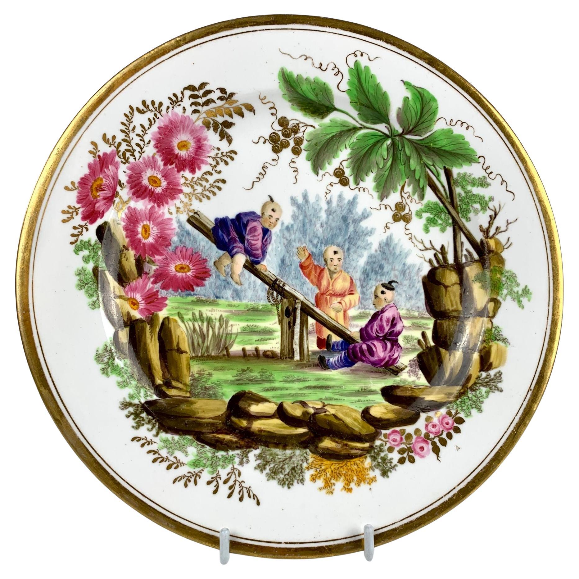 Antique Porcelain Chinoiserie Plate Hand Painted by Minton England Circa 1810 For Sale