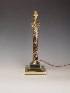 Antique British Porcelain Corinthian Table Lamp with Brass Base