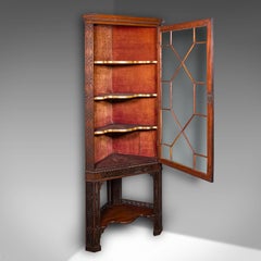 Antique Porcelain Corner Display Cabinet, English, Chippendale Taste, Victorian