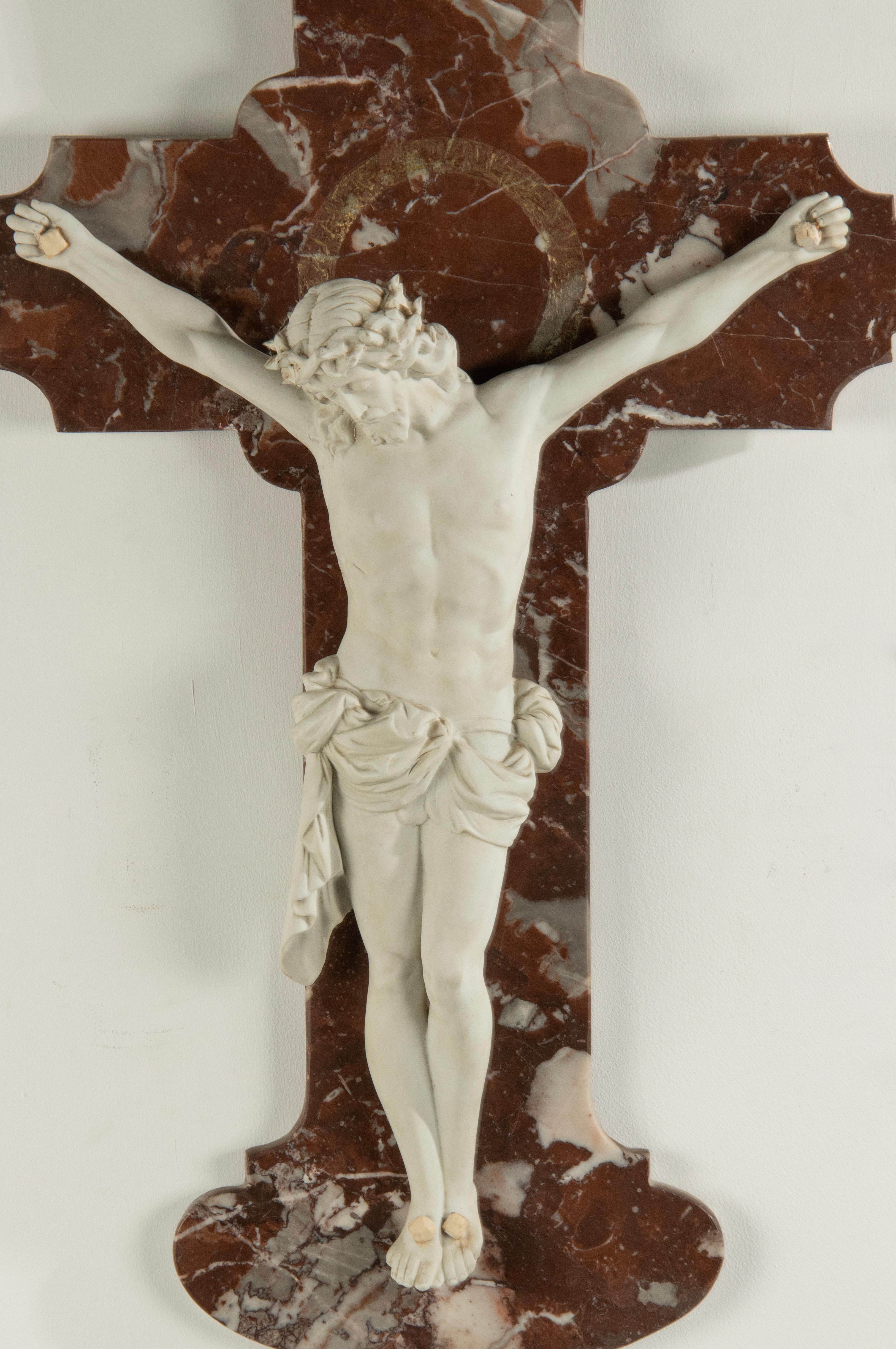 Antique Porcelain Corpus Christi on Red Marble Cross For Sale 3