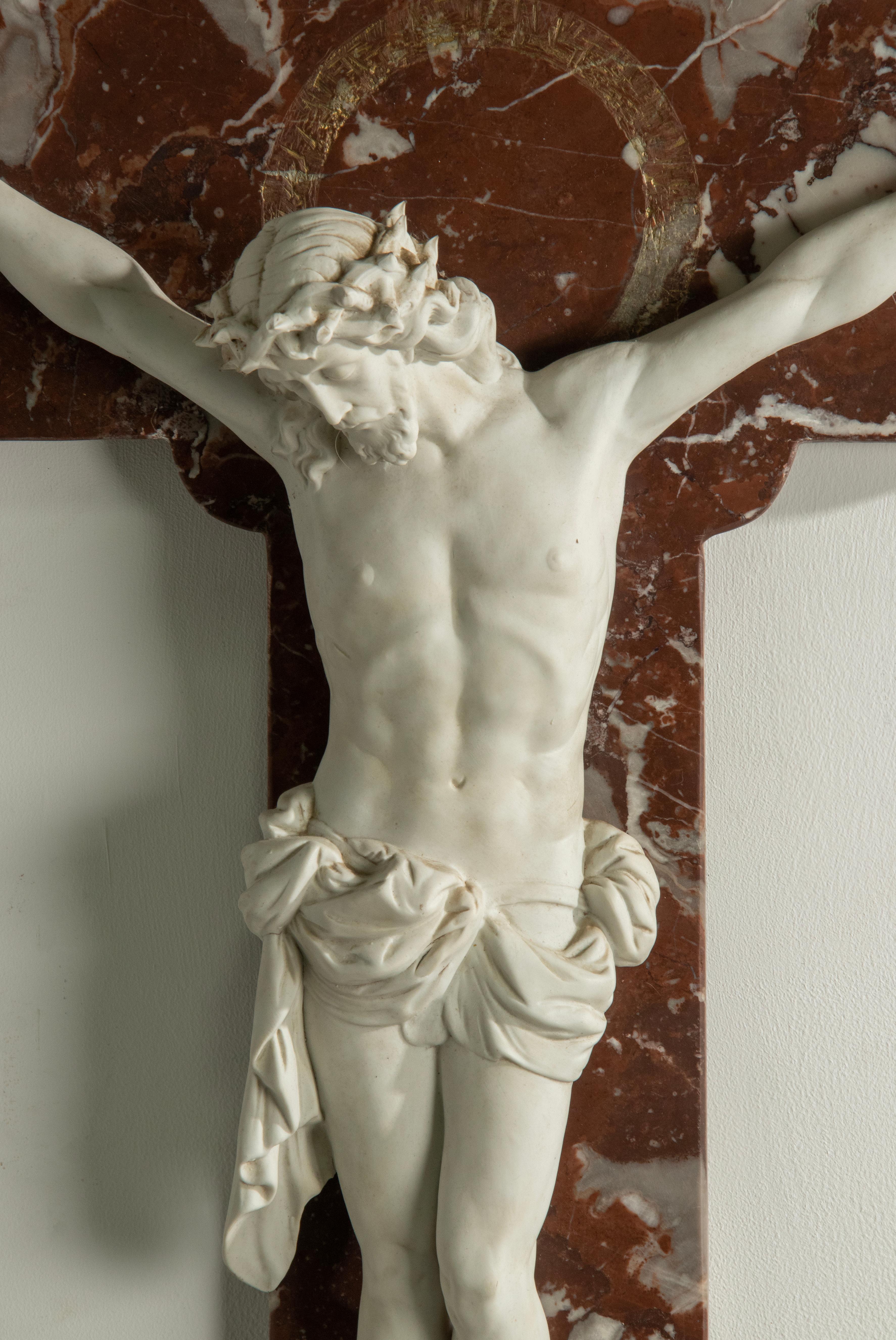 Antique Porcelain Corpus Christi on Red Marble Cross For Sale 7
