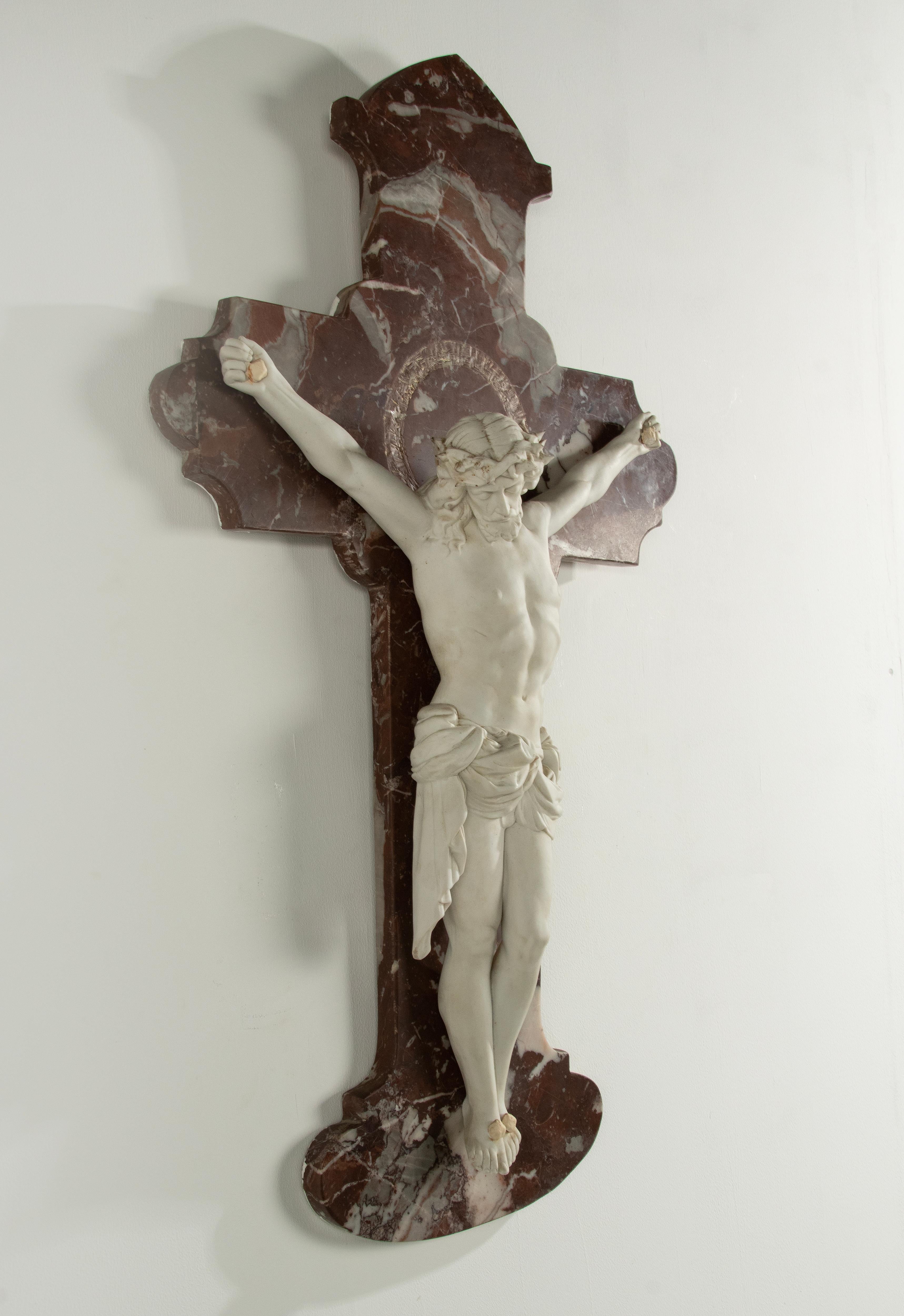 German Antique Porcelain Corpus Christi on Red Marble Cross For Sale