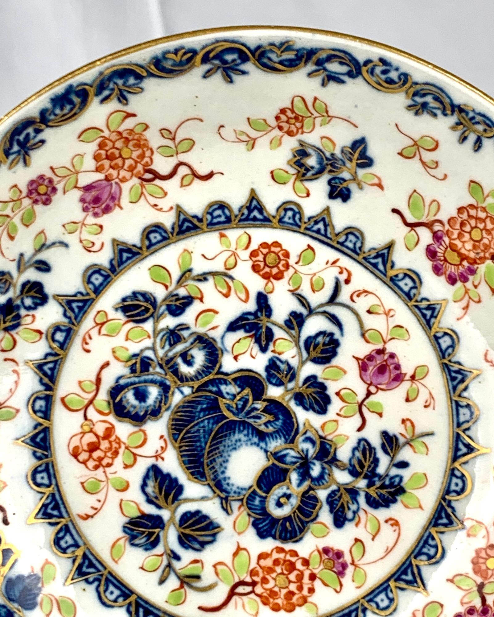 Antike Porzellanschale und Untertasse aus der ersten Periode Worcester 18. Jahrhundert, um 1775 im Angebot 1