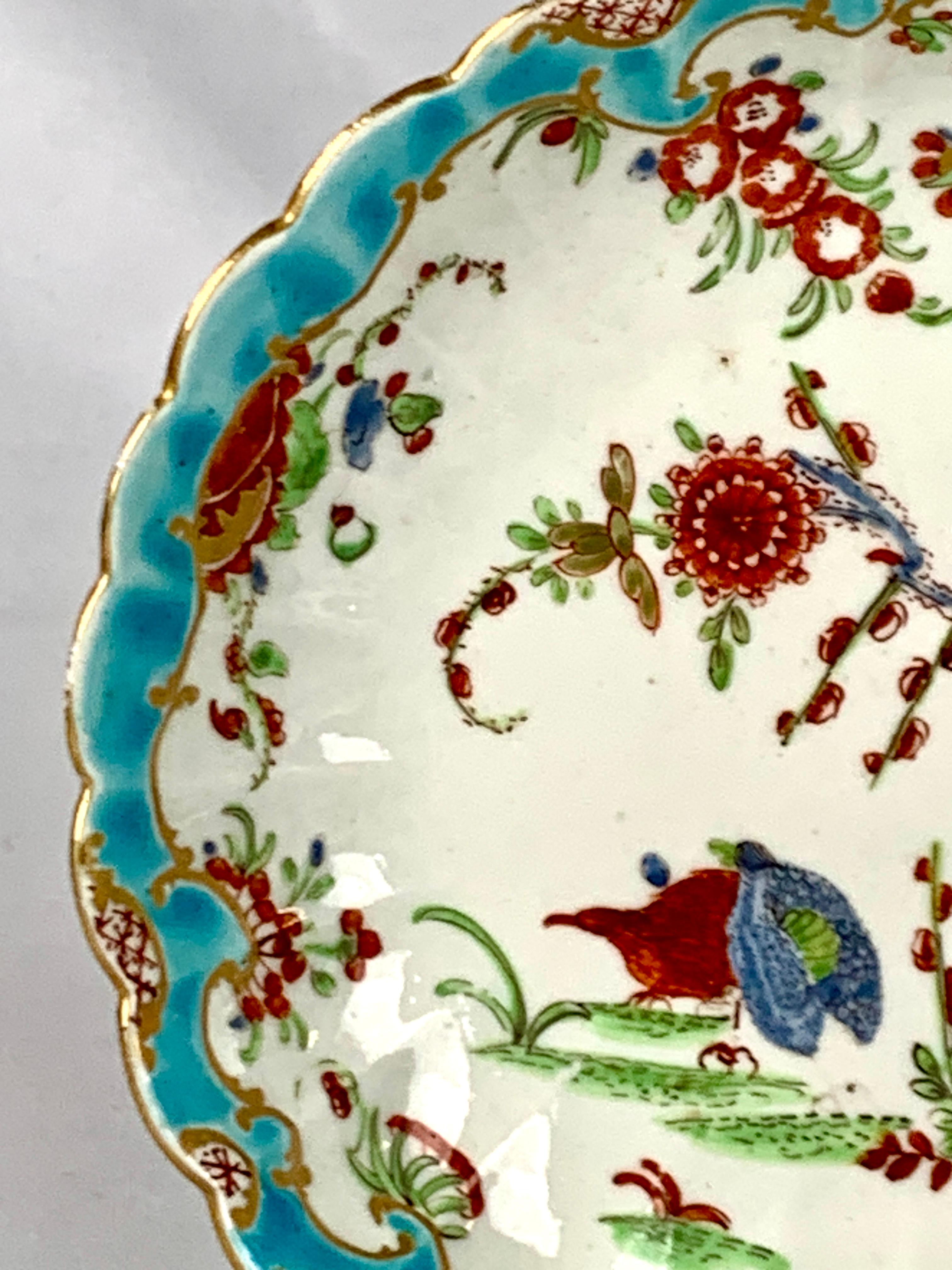 Antigua Taza y Platillo de Porcelana de la Primera Época de Worcester Patrón de Dos Codornices C- 1770 Regencia en venta