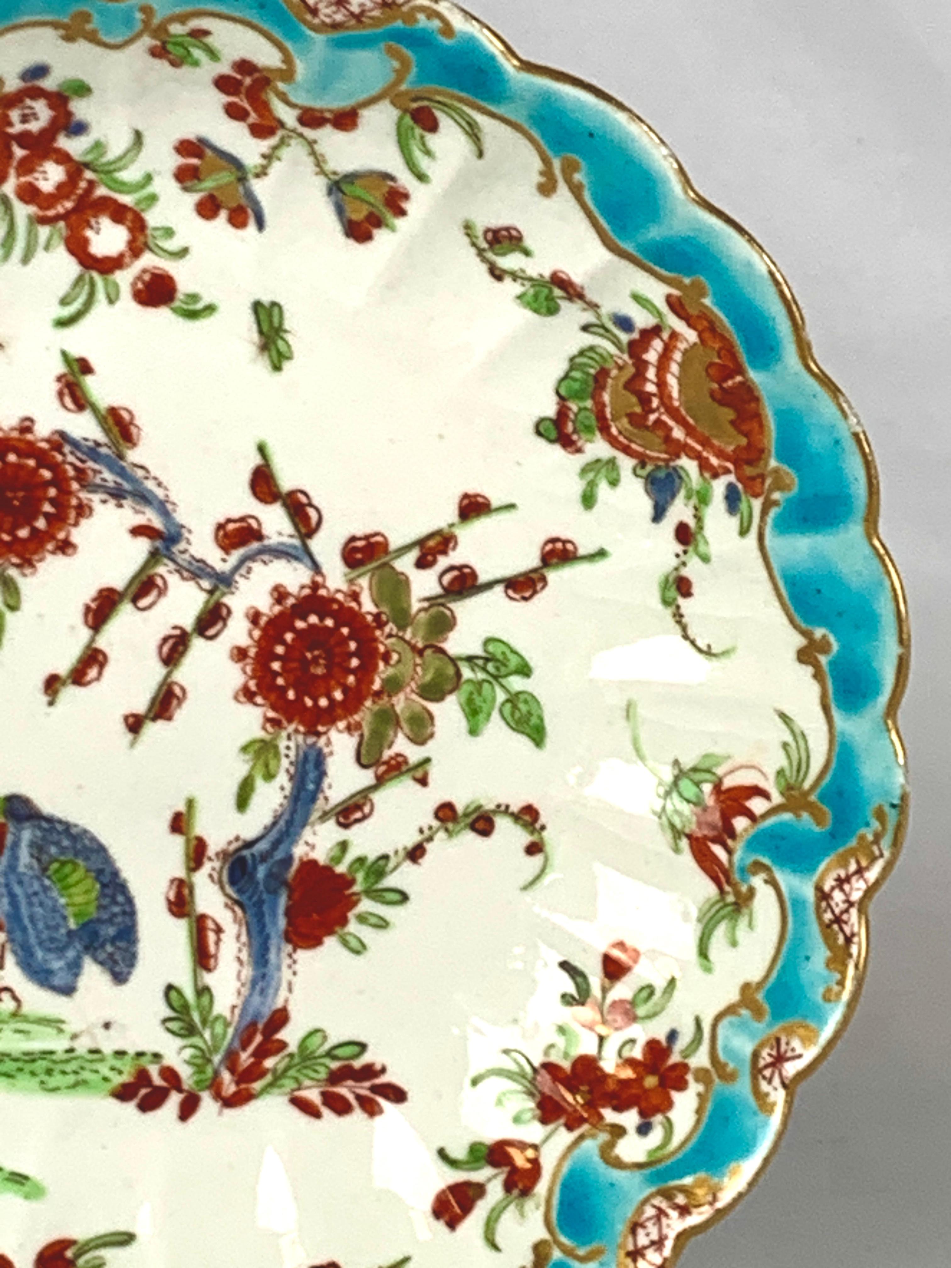 Antigua Taza y Platillo de Porcelana de la Primera Época de Worcester Patrón de Dos Codornices C- 1770 Inglés en venta