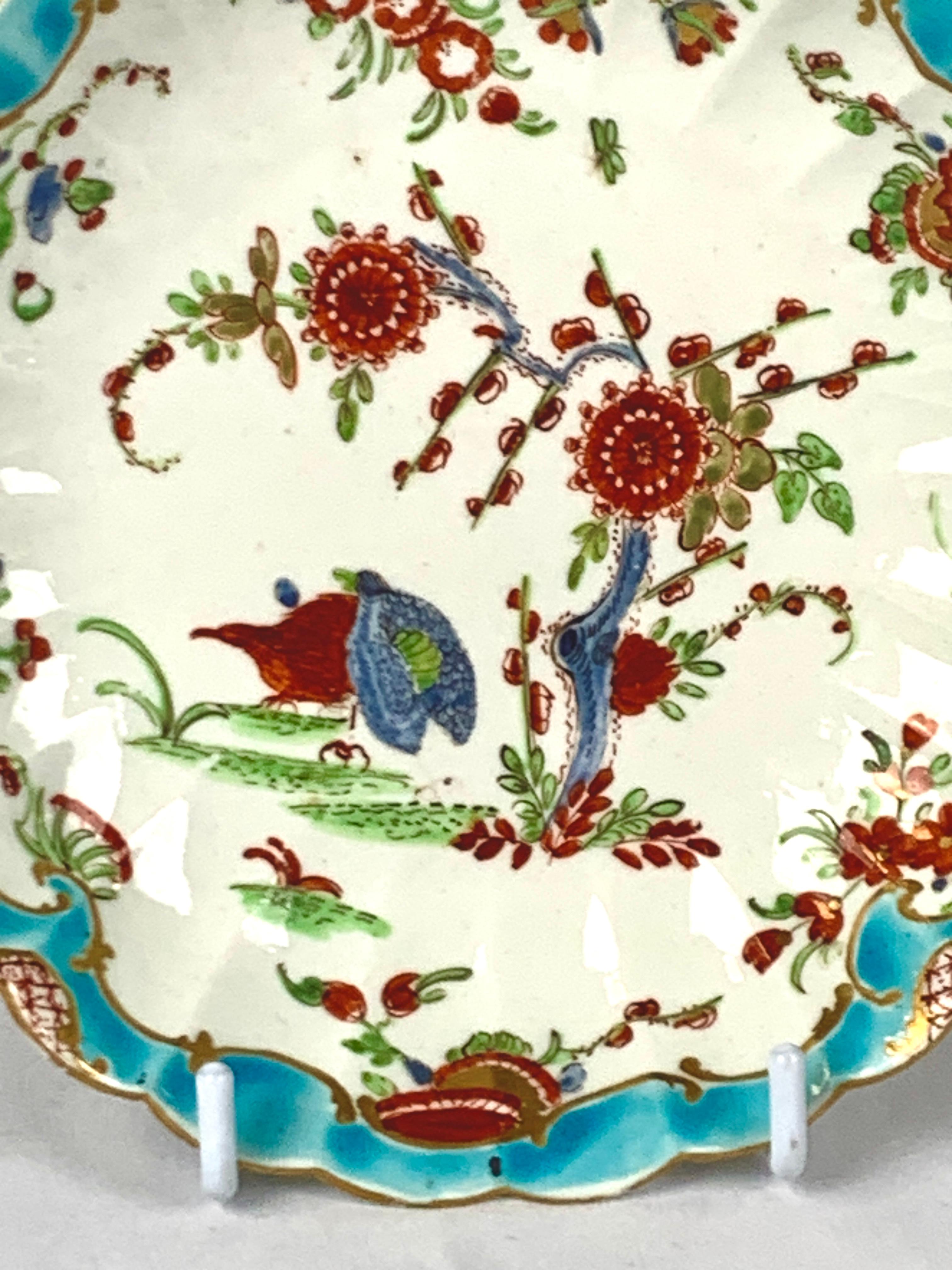 Antigua Taza y Platillo de Porcelana de la Primera Época de Worcester Patrón de Dos Codornices C- 1770 en Excelente estado para la venta en Katonah, NY