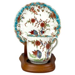Antique Porcelain Cup & Saucer First Period Worcester Two Quail Pattern C- 1770