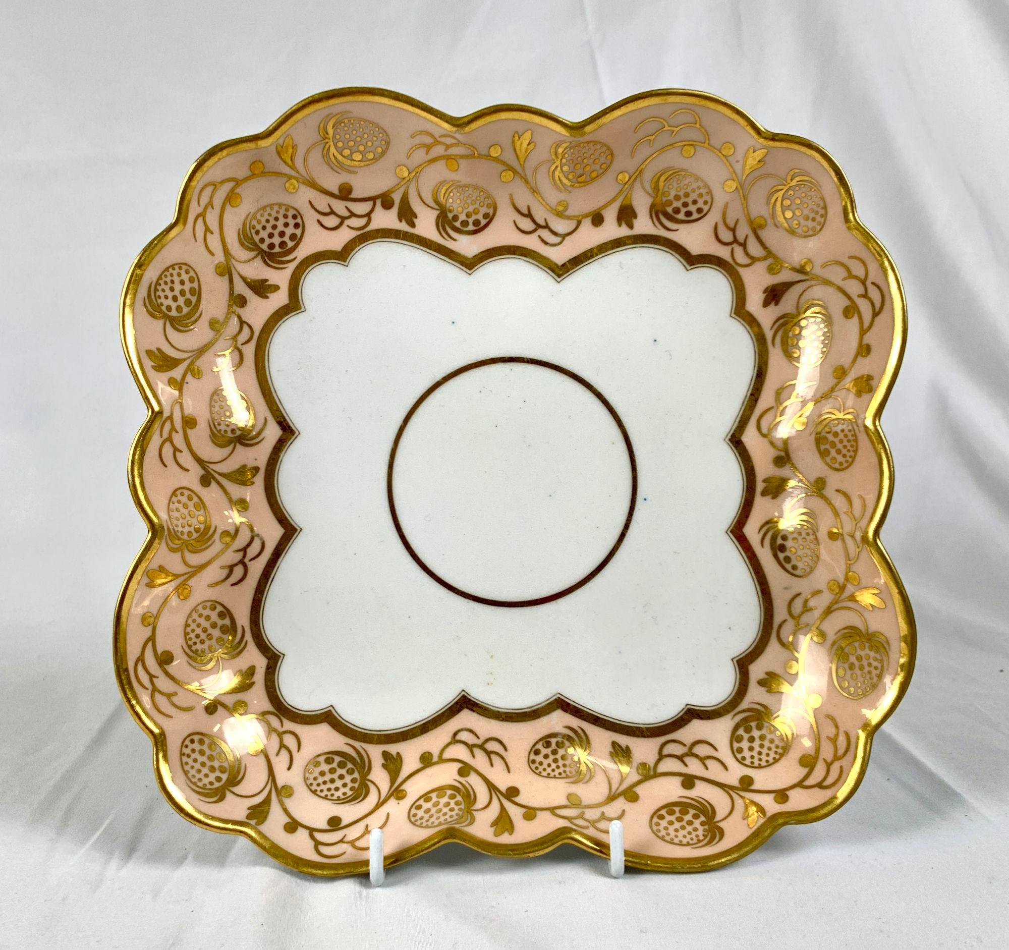 English Antique Worcester Porcelain Dessert Service Decorated in Gold England C-1820 For Sale