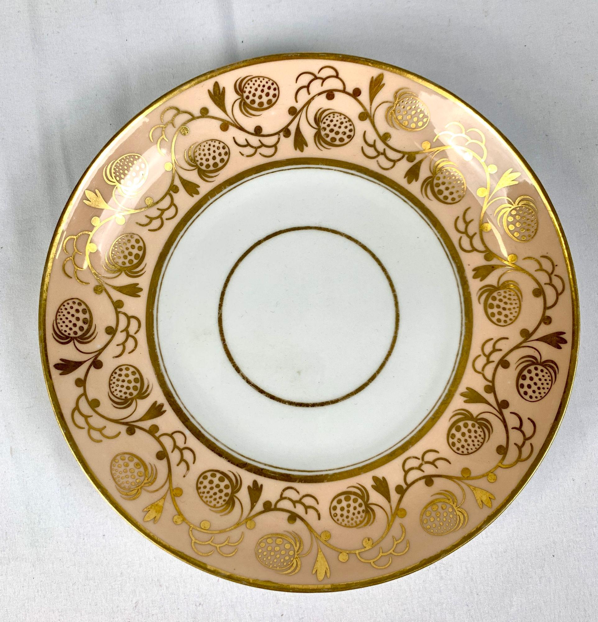 Glazed Antique Worcester Porcelain Dessert Service Decorated in Gold England C-1820 For Sale