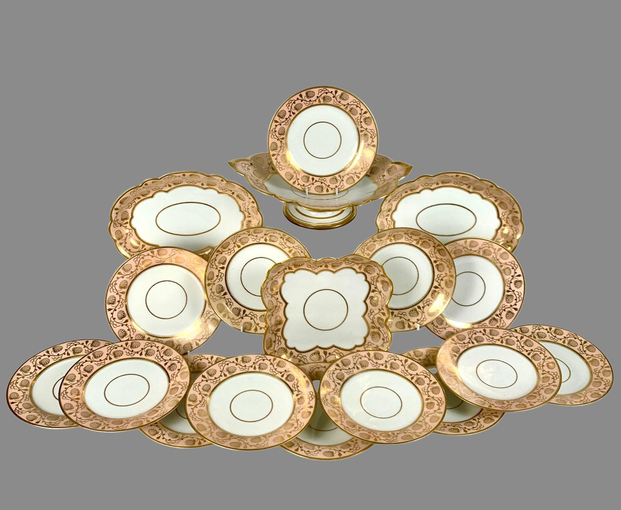 Service à dessert antique de Worcester décoré en or Angleterre C-1820 en vente 1