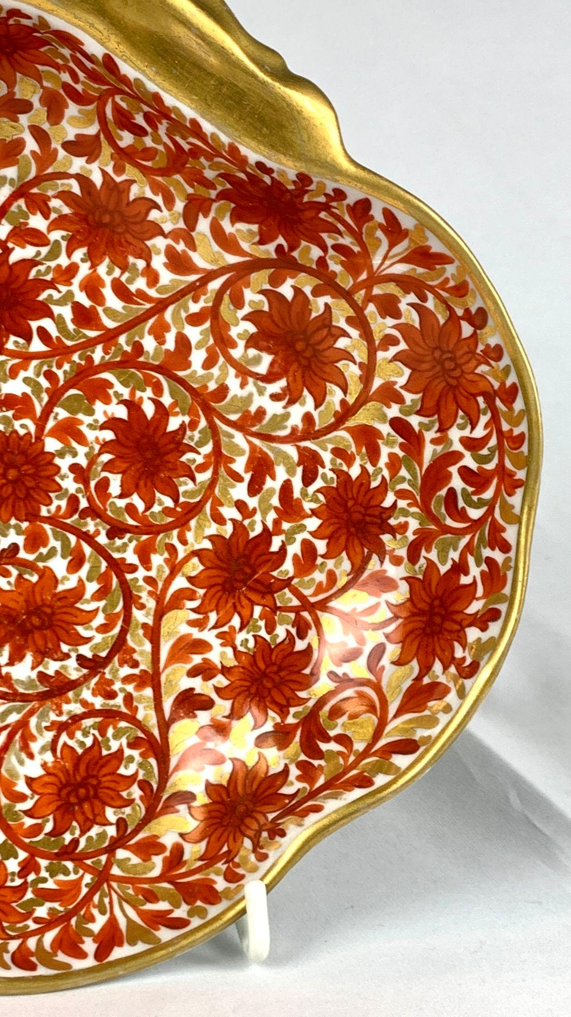 Hand-Painted Antique Porcelain Dish in Red Chrysanthemum Pattern Coalport England Circa 1815