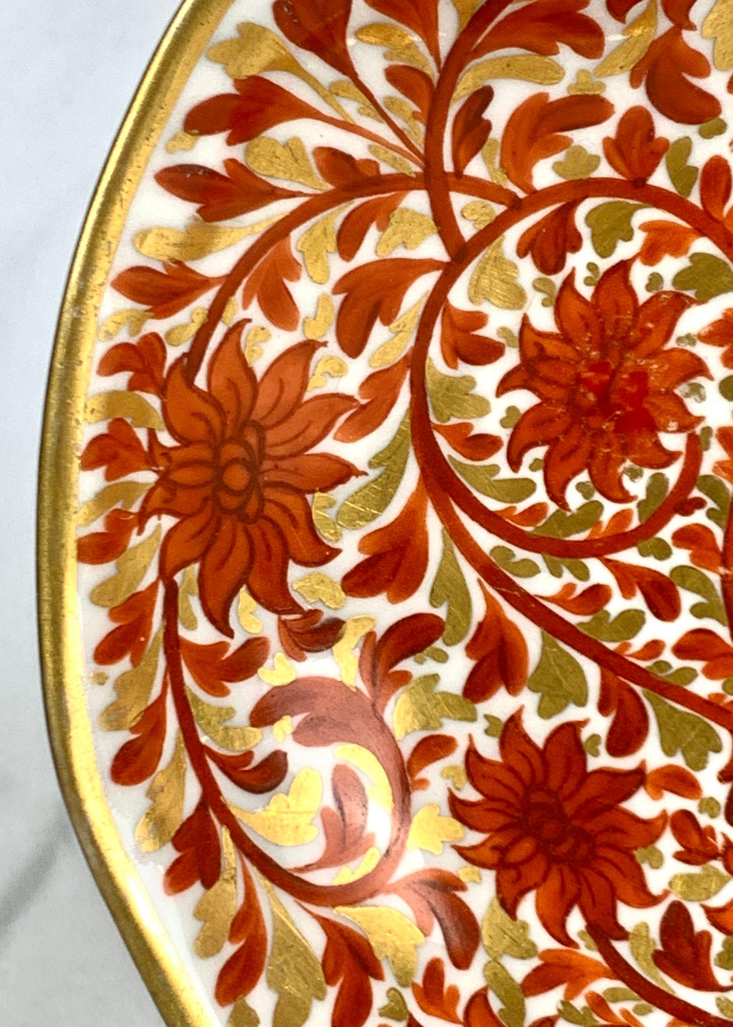 19th Century Antique Porcelain Dish in Red Chrysanthemum Pattern Coalport England Circa 1815
