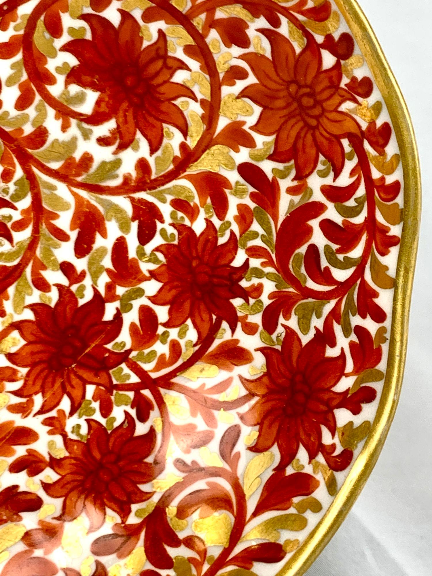 Antique Porcelain Dish in Red Chrysanthemum Pattern Coalport England Circa 1815 1