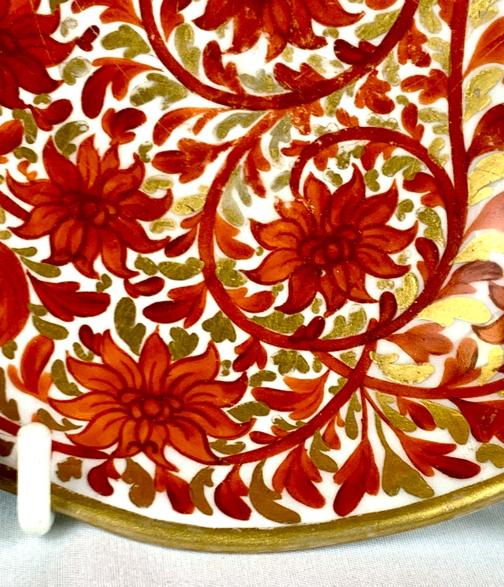 Antique Porcelain Dish in Red Chrysanthemum Pattern Coalport England Circa 1815 2