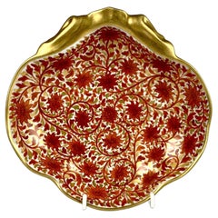 Antique Porcelain Dish in Red Chrysanthemum Pattern Coalport England Circa 1815
