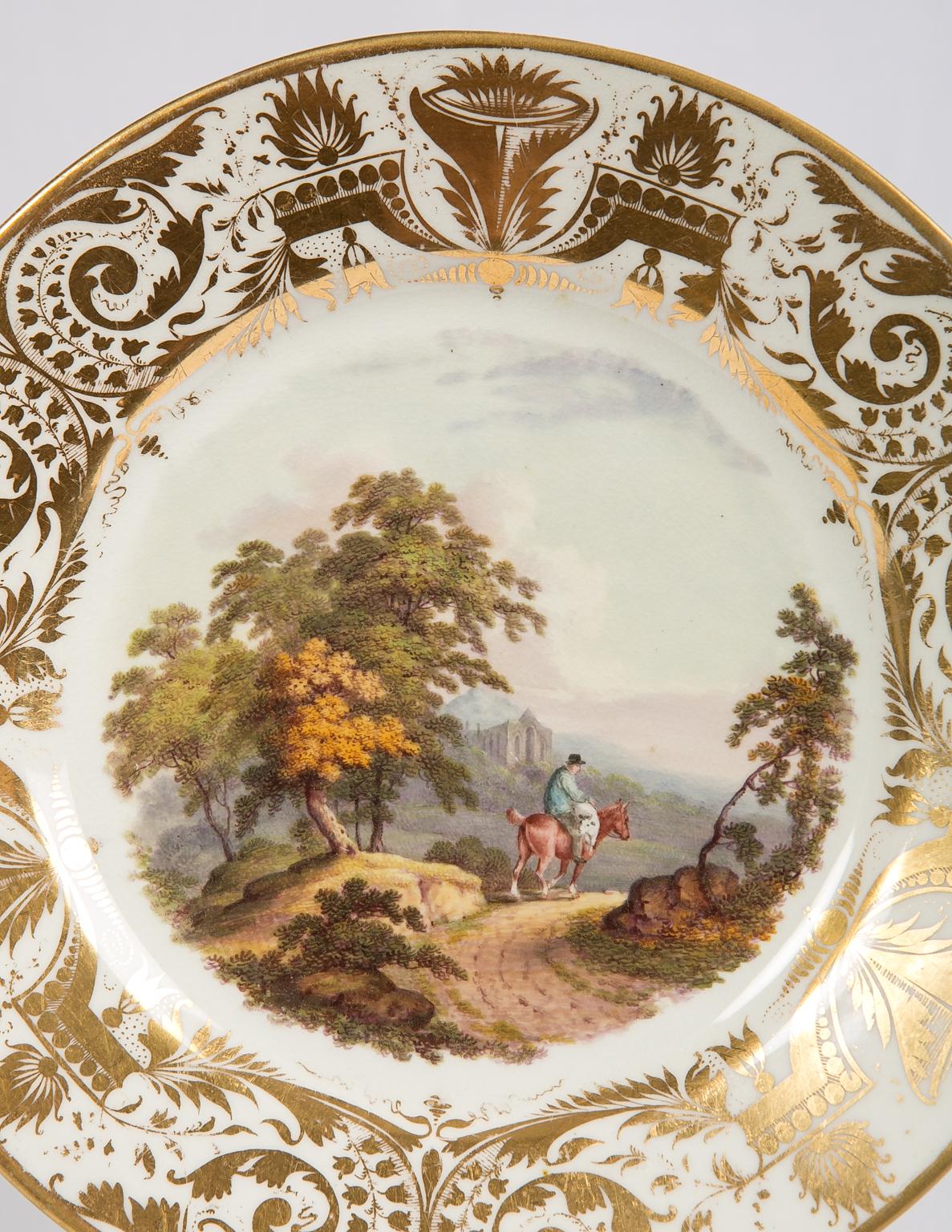 Romantic Antique Porcelain Dishes with Hand-Painted Landscape Scenes