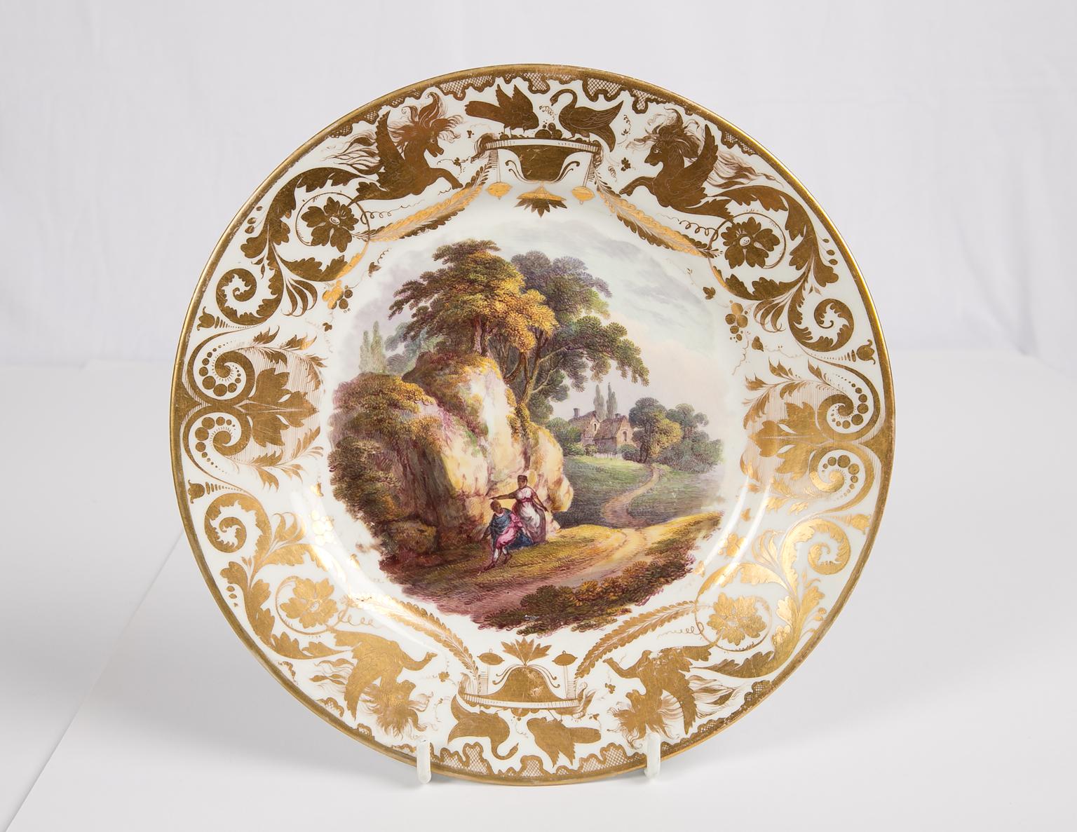 Antique Porcelain Dishes with Hand-Painted Landscape Scenes 1