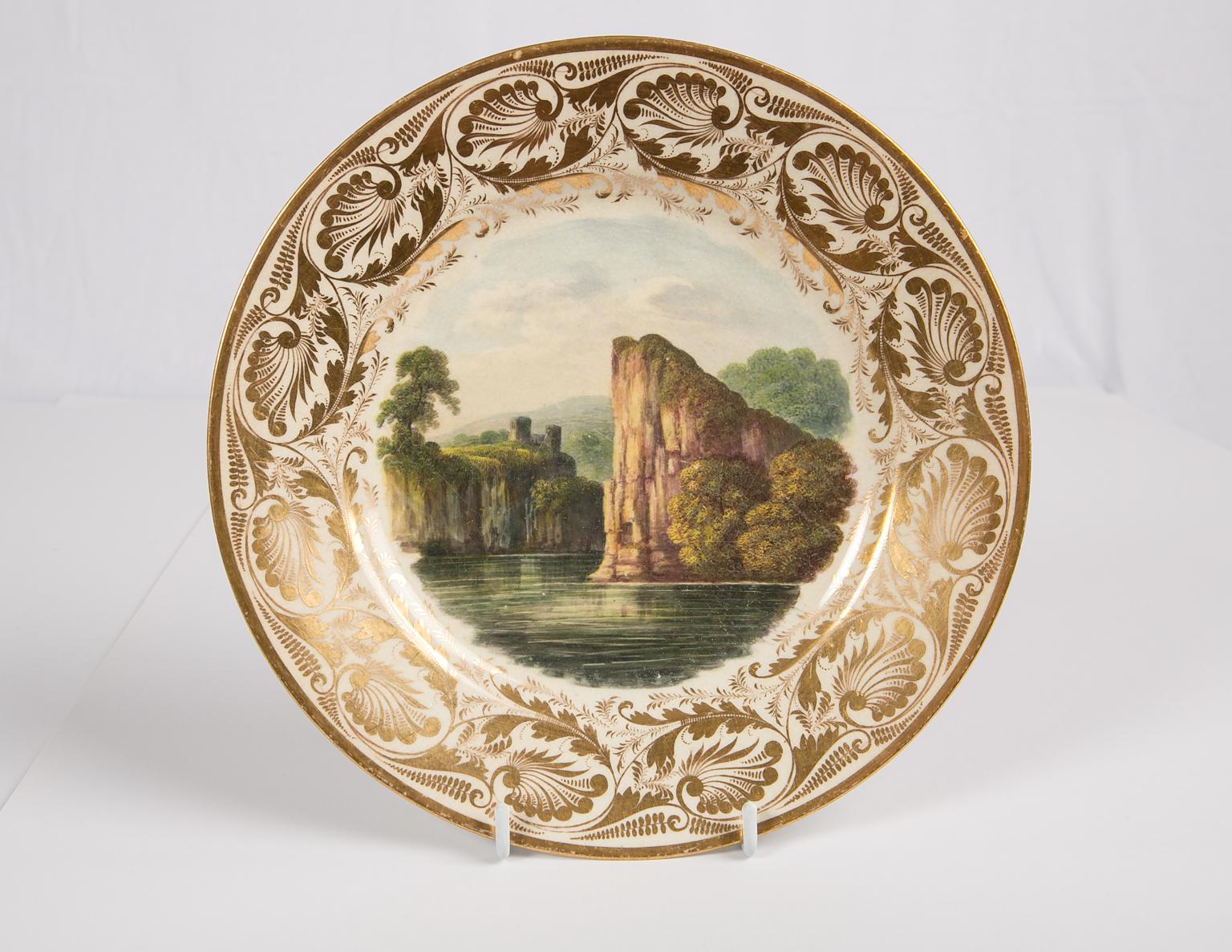 Antique Porcelain Dishes with Hand-Painted Landscape Scenes 3