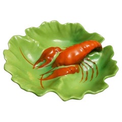 Antique Porcelain Divided Lobster Dish in Green and Red, Victoria Austria