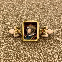 Antique Porcelain Enamel Gold Brooch