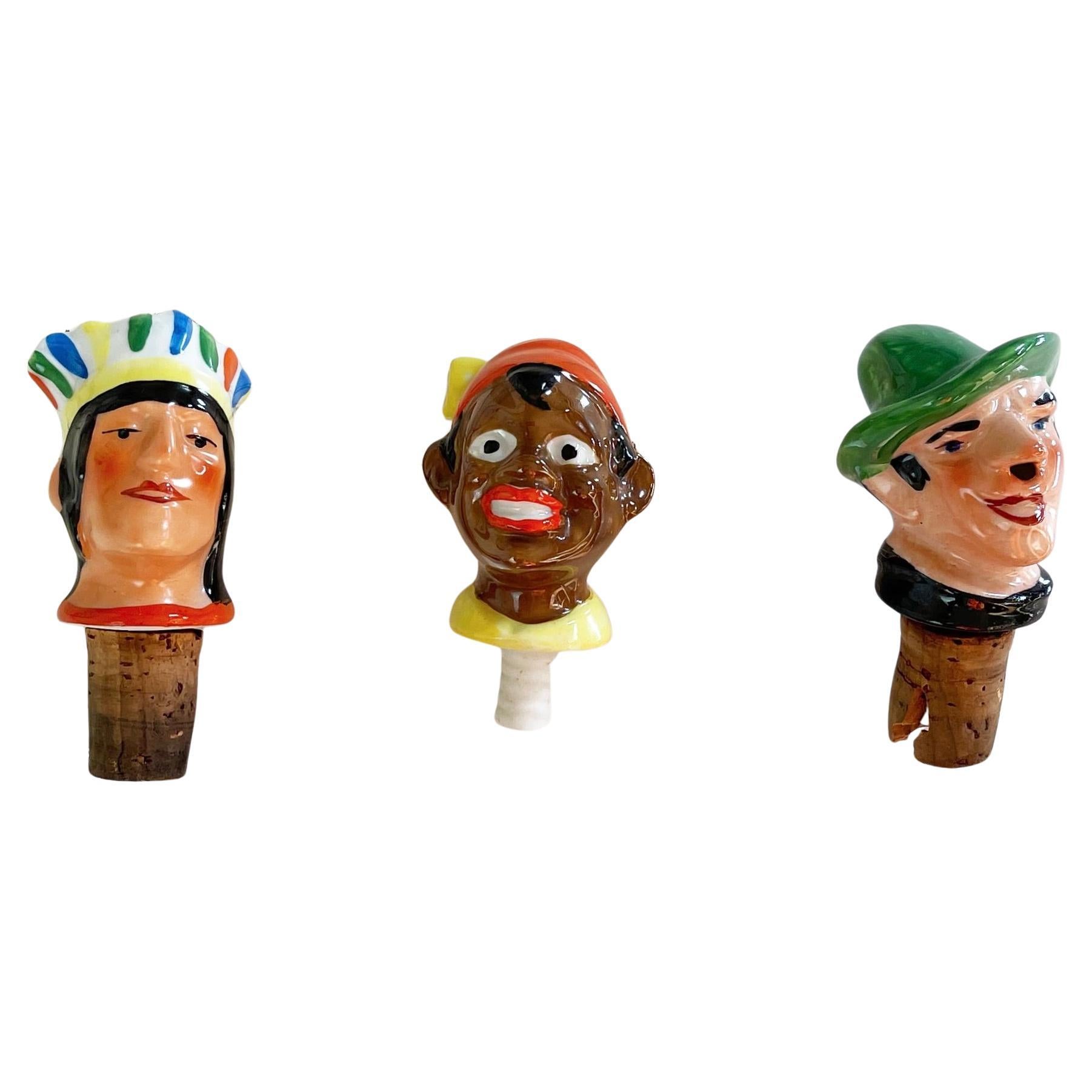 Antique Porcelain Figural Cork Pourers Set, Art Deco, Germany, 1930s en venta