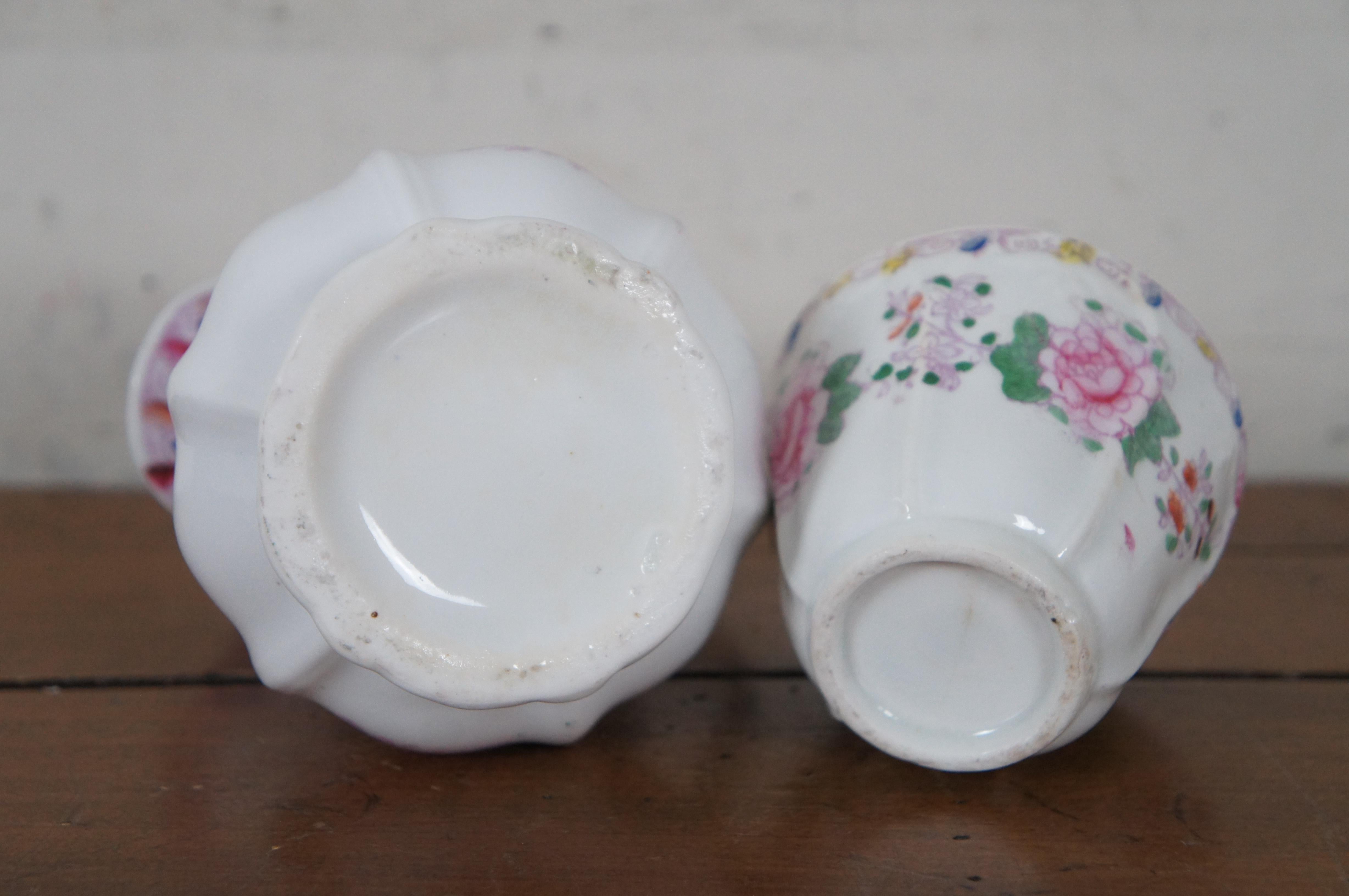 Antique Porcelain Floral Bird Tea Coffee Creamer Pitcher & Cup For Sale 4
