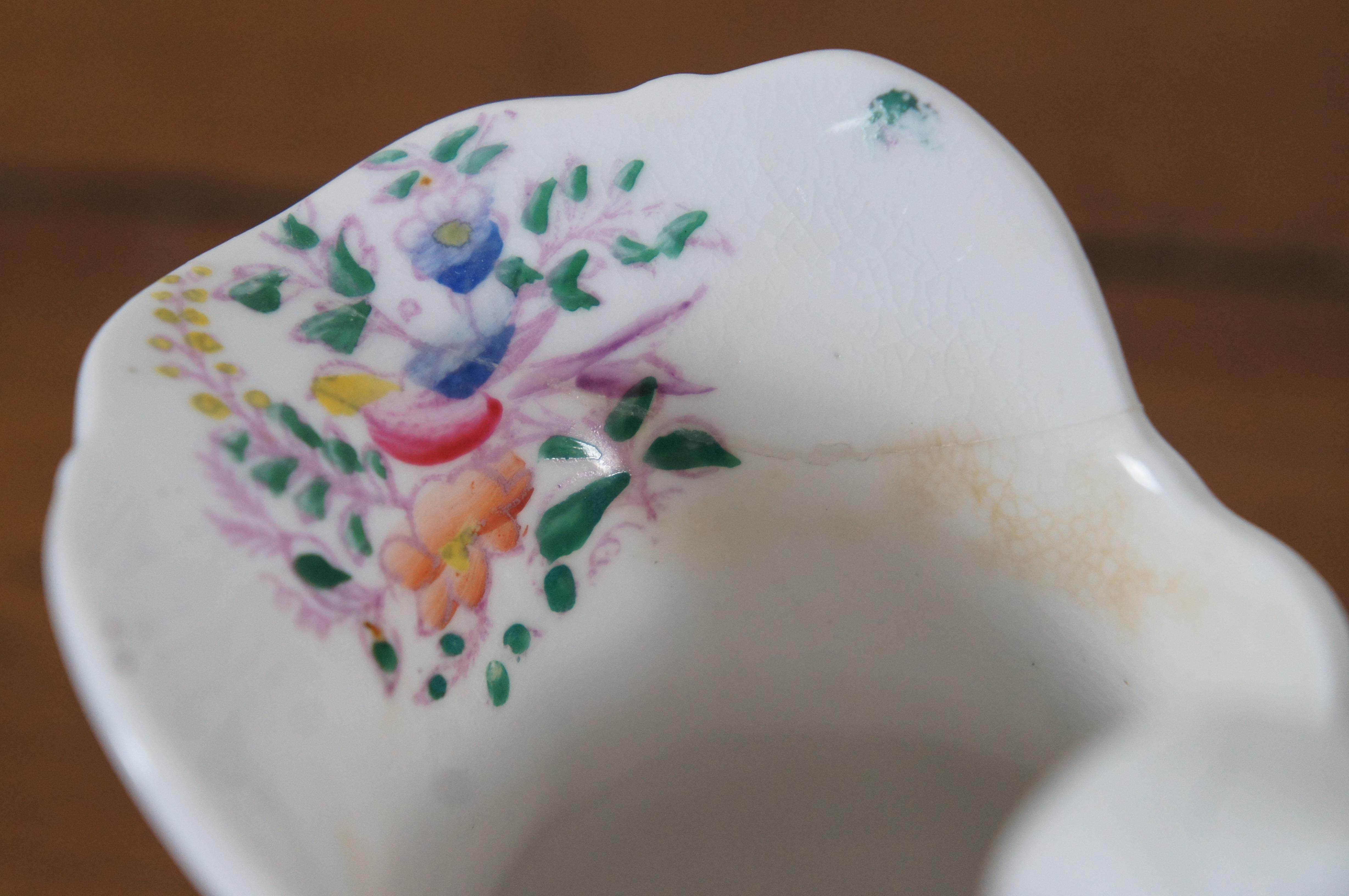 Antique Porcelain Floral Bird Tea Coffee Creamer Pitcher & Cup For Sale 5