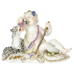 Antique Porcelain Group of a Boy and a Leopard by Meissen