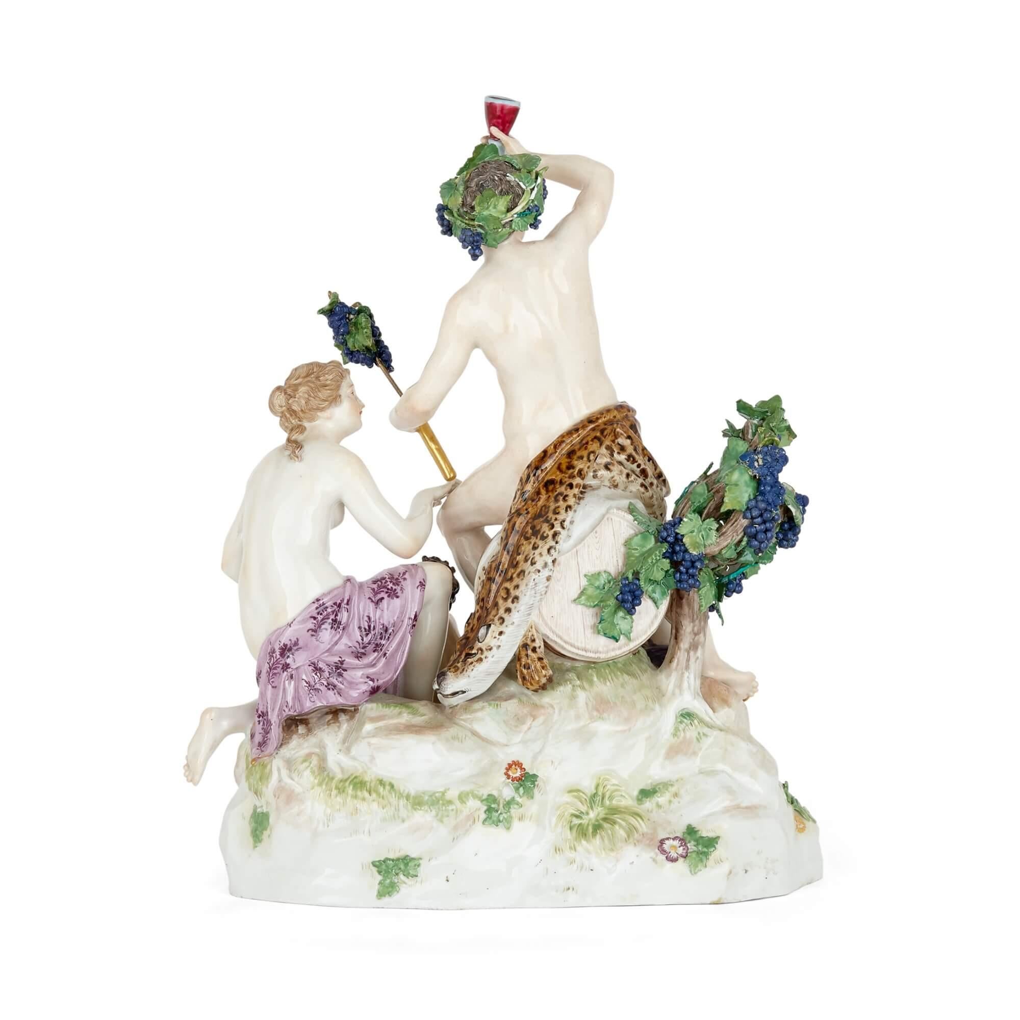 Rococo Antique Porcelain Group of Bacchus and Attendants by Meissen For Sale