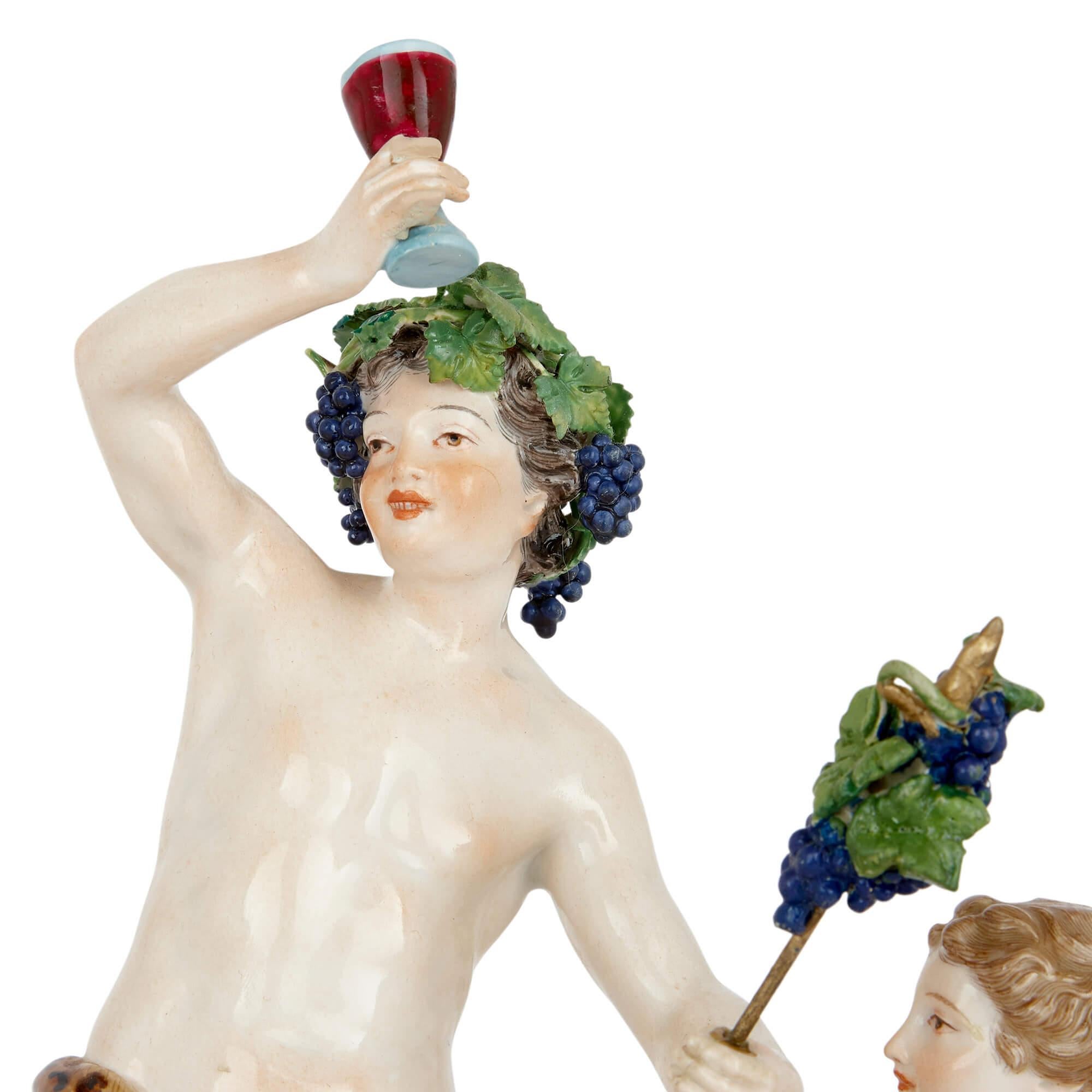 German Antique Porcelain Group of Bacchus and Attendants by Meissen For Sale