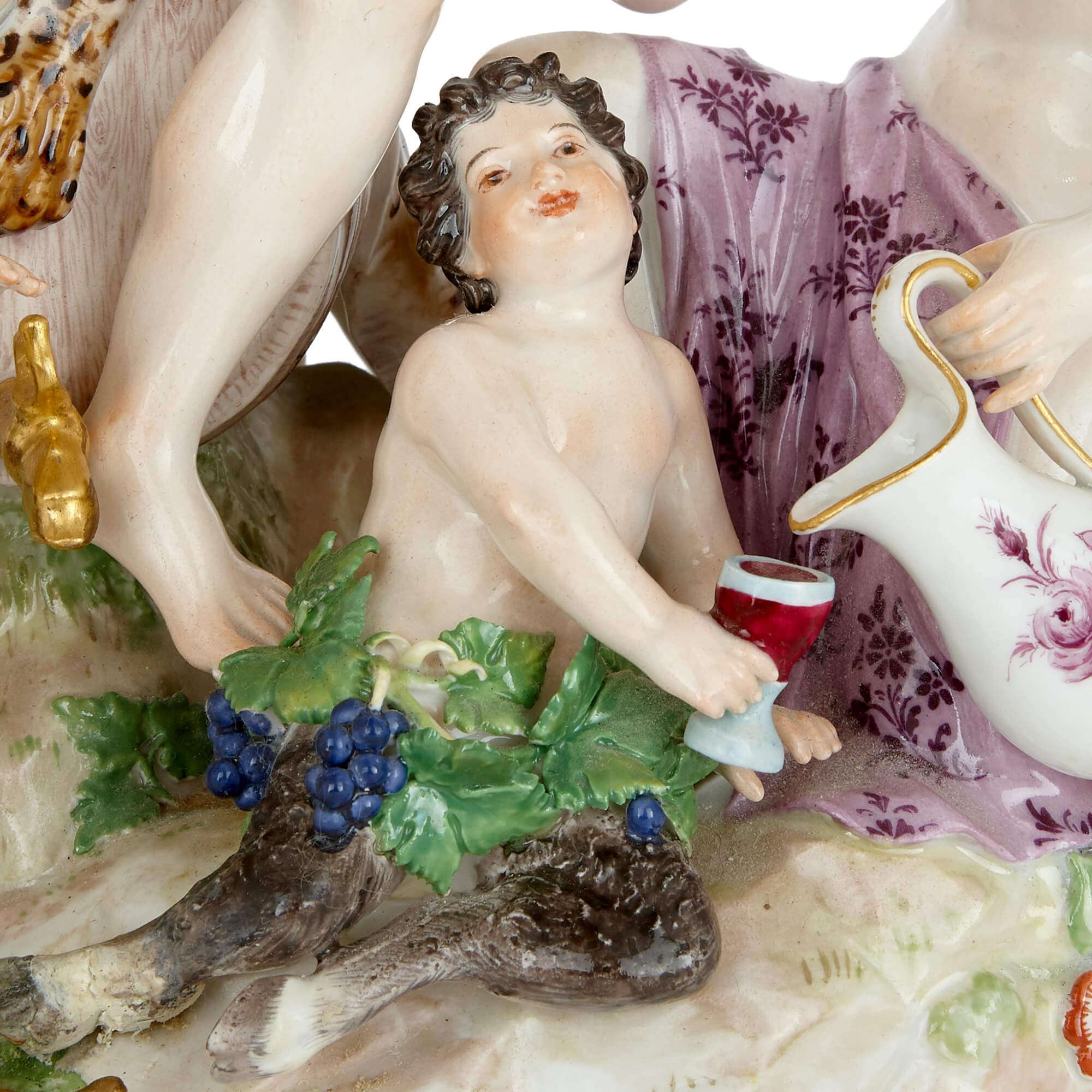 Antique Porcelain Group of Bacchus and Attendants by Meissen In Good Condition For Sale In London, GB