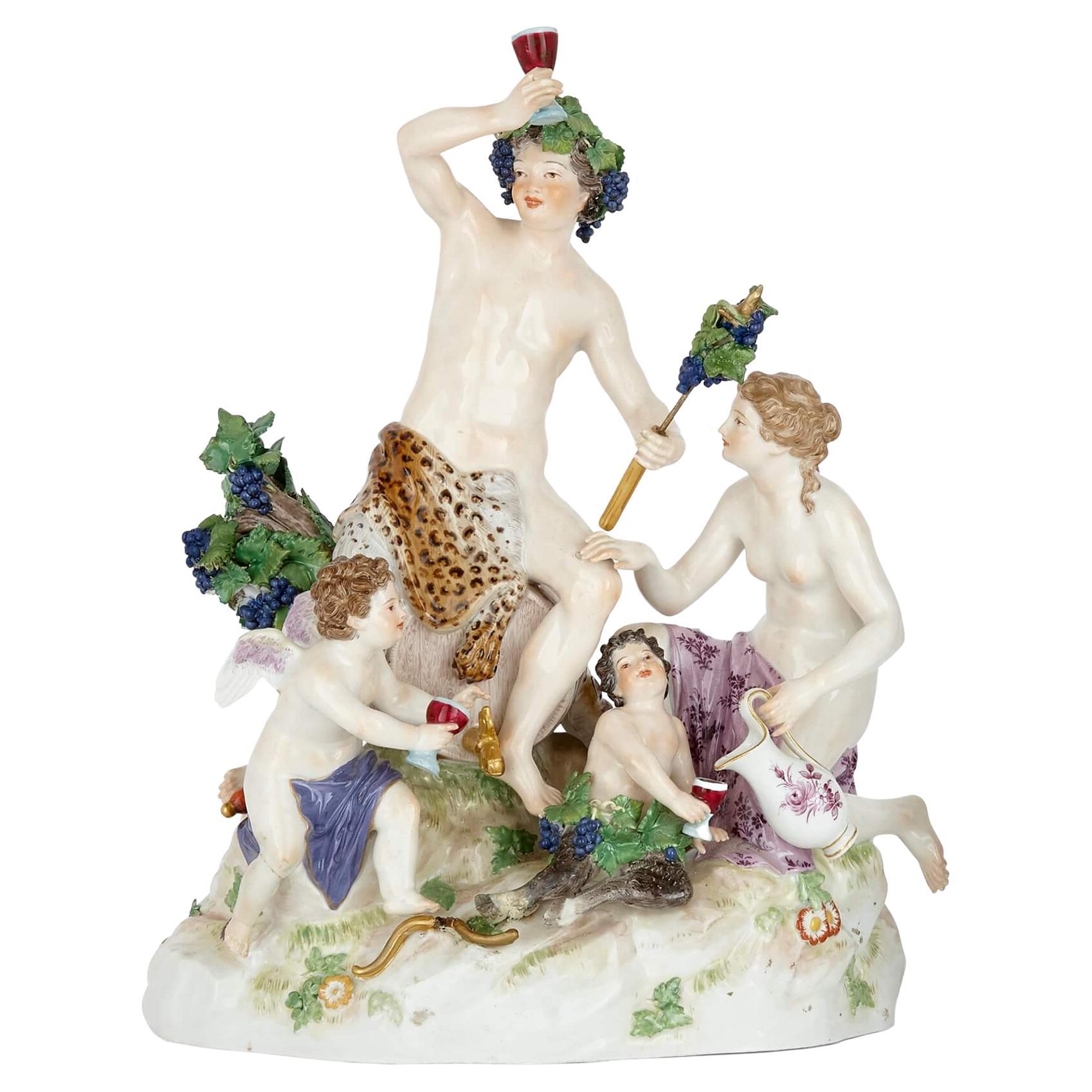 Antique Porcelain Group of Bacchus and Attendants by Meissen For Sale