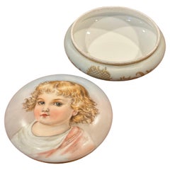Antique Porcelain Hand Painted Powder Box by Limoges