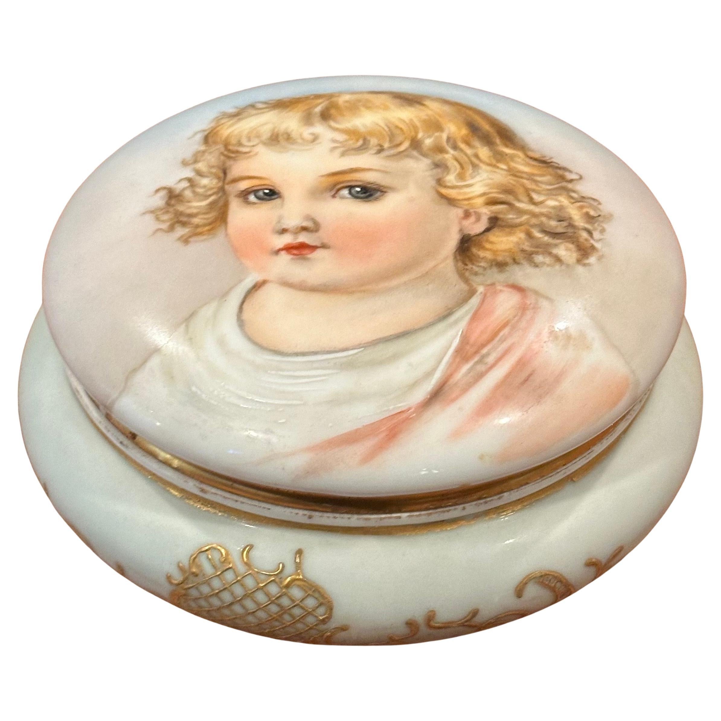 Boîte à poudre ancienne peinte à la main par Limoges en vente 2