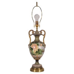 Antique Porcelain Hand-Painted Urn Table Lamp, Victorian Decor