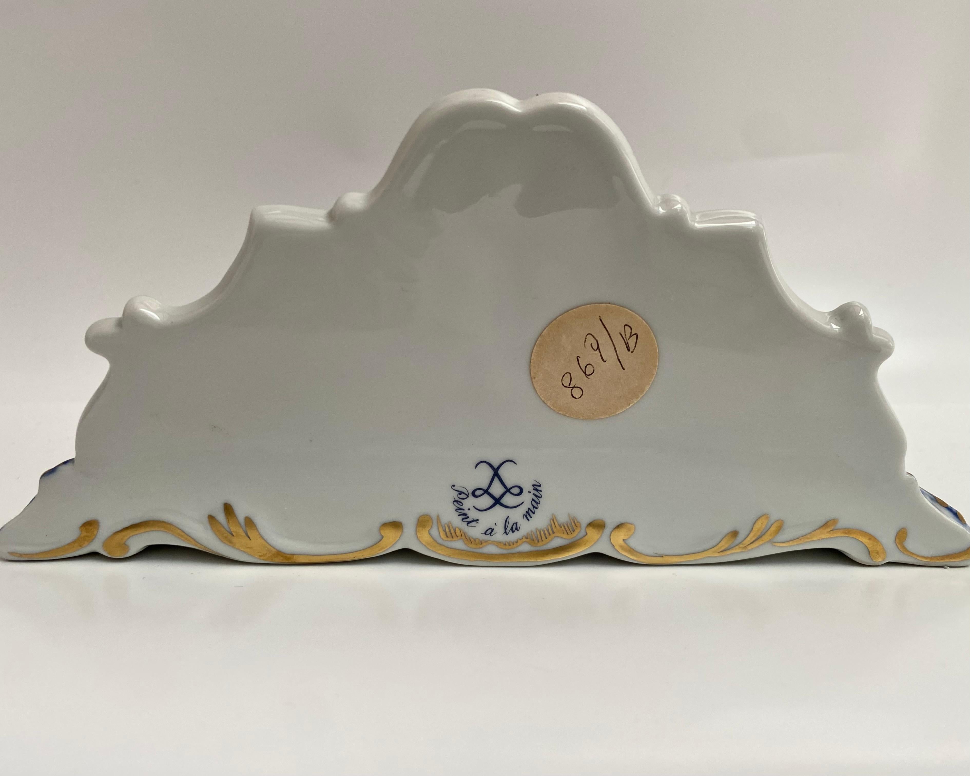 19th Century Antique Porcelain Inkwell France Early 1900s Embossed Gold Accents Hand-Painted For Sale