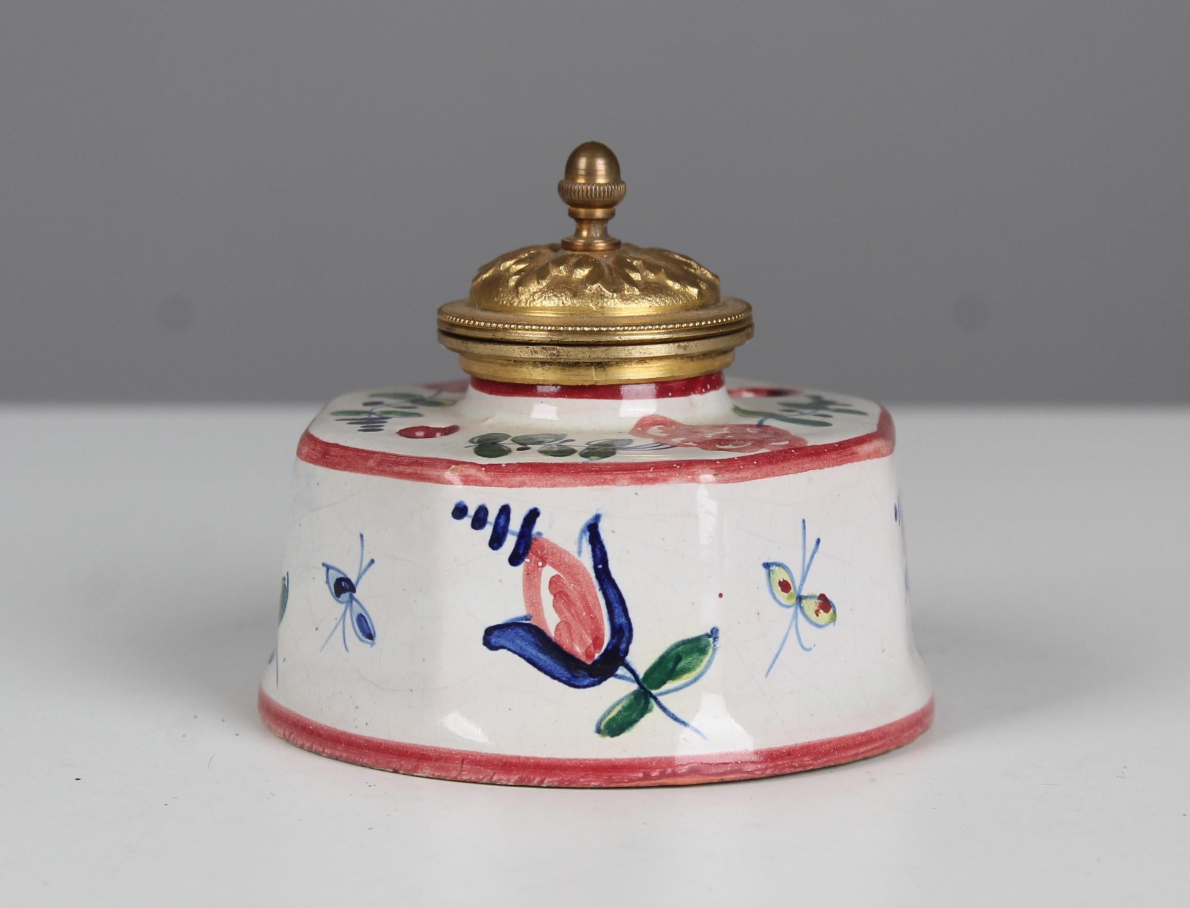 Beautiful Porcelain Inkwell from France, 1880s.
Wonderfully hand-painted with brass lid.