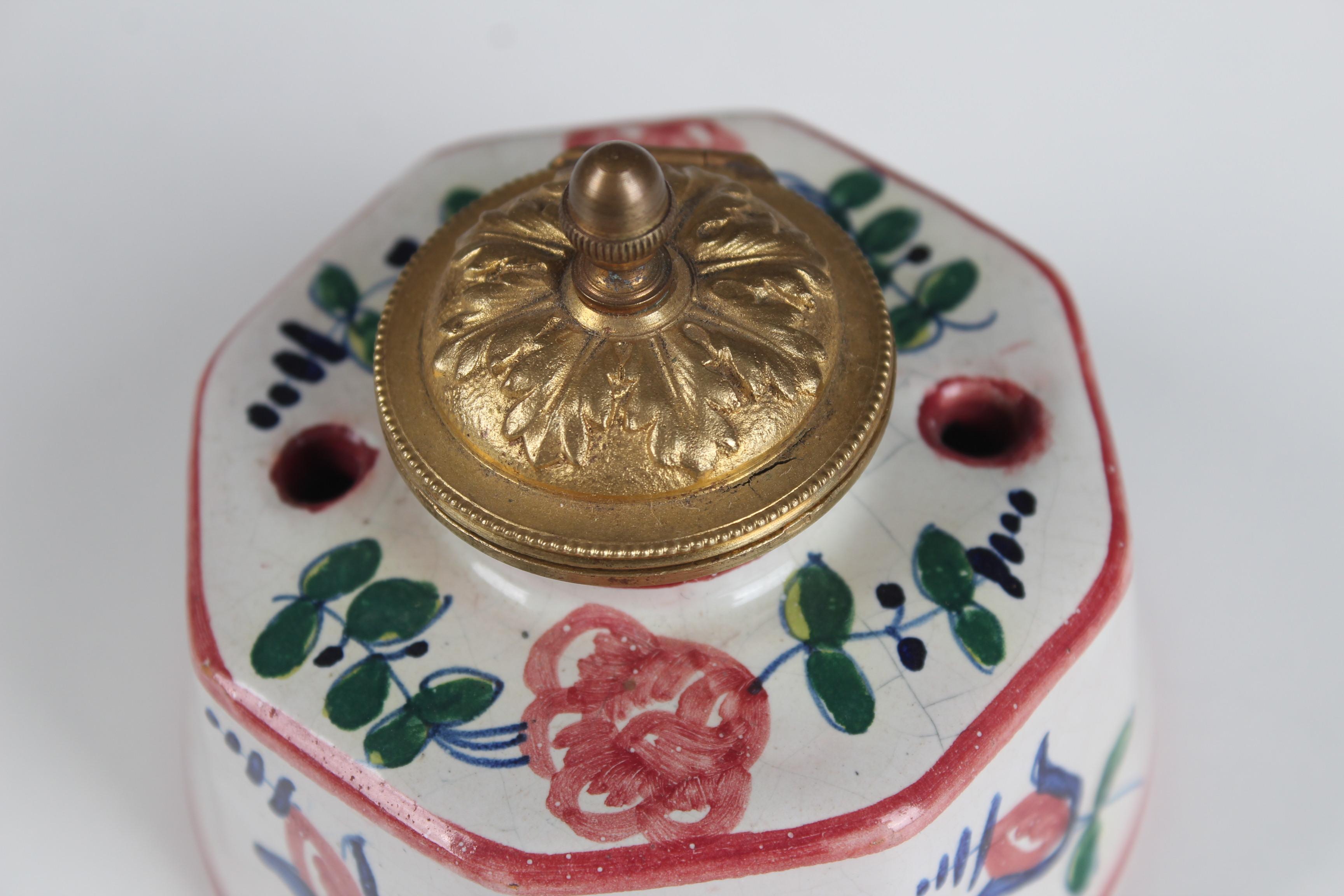 Late Victorian Antique Porcelain Inkwell, Handpainted, France, 1880s