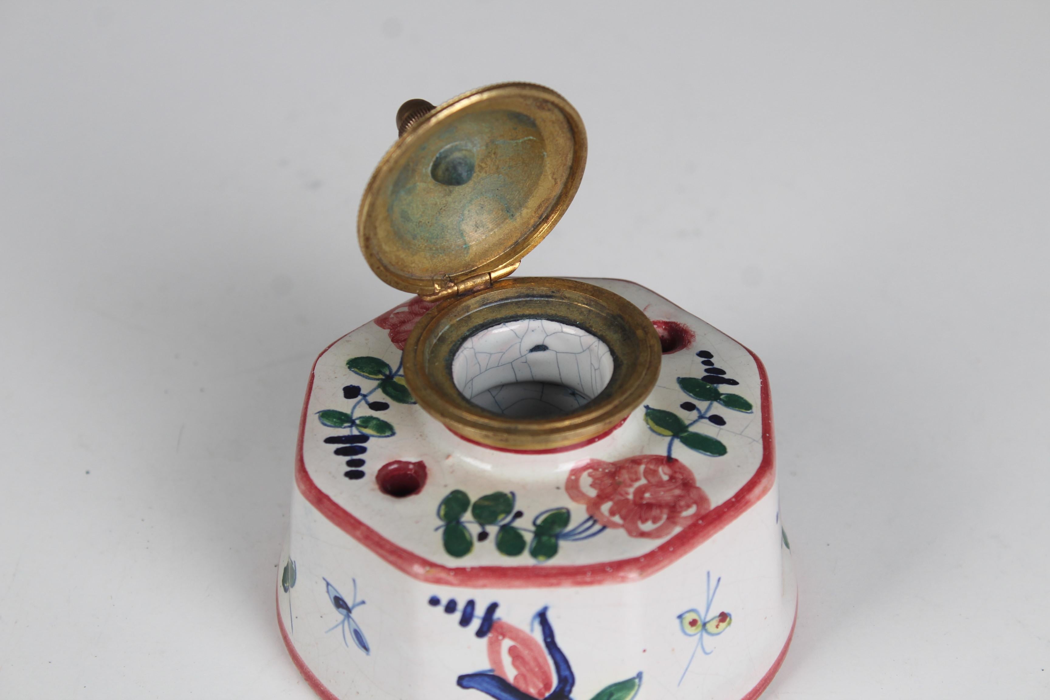 French Antique Porcelain Inkwell, Handpainted, France, 1880s