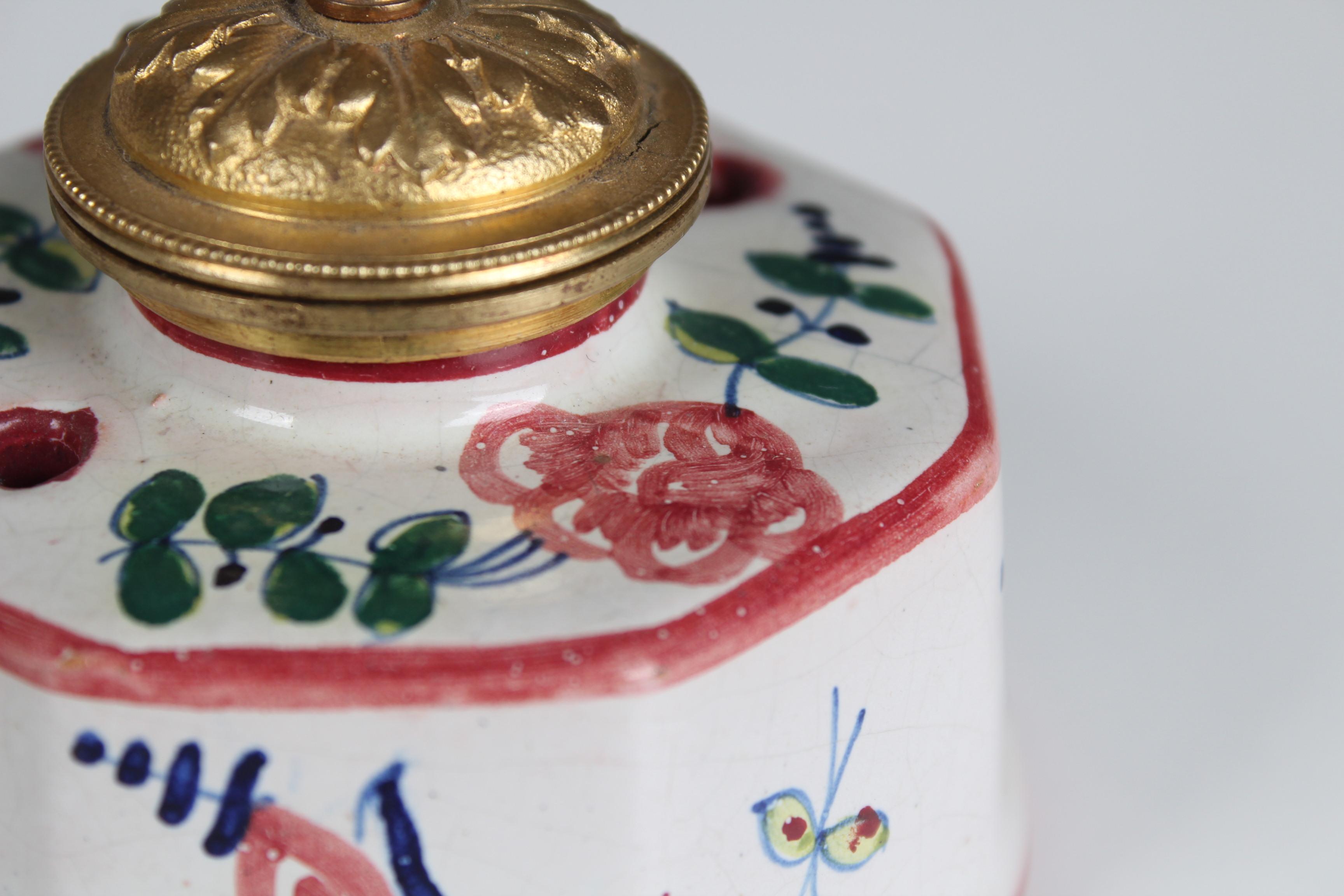 19th Century Antique Porcelain Inkwell, Handpainted, France, 1880s